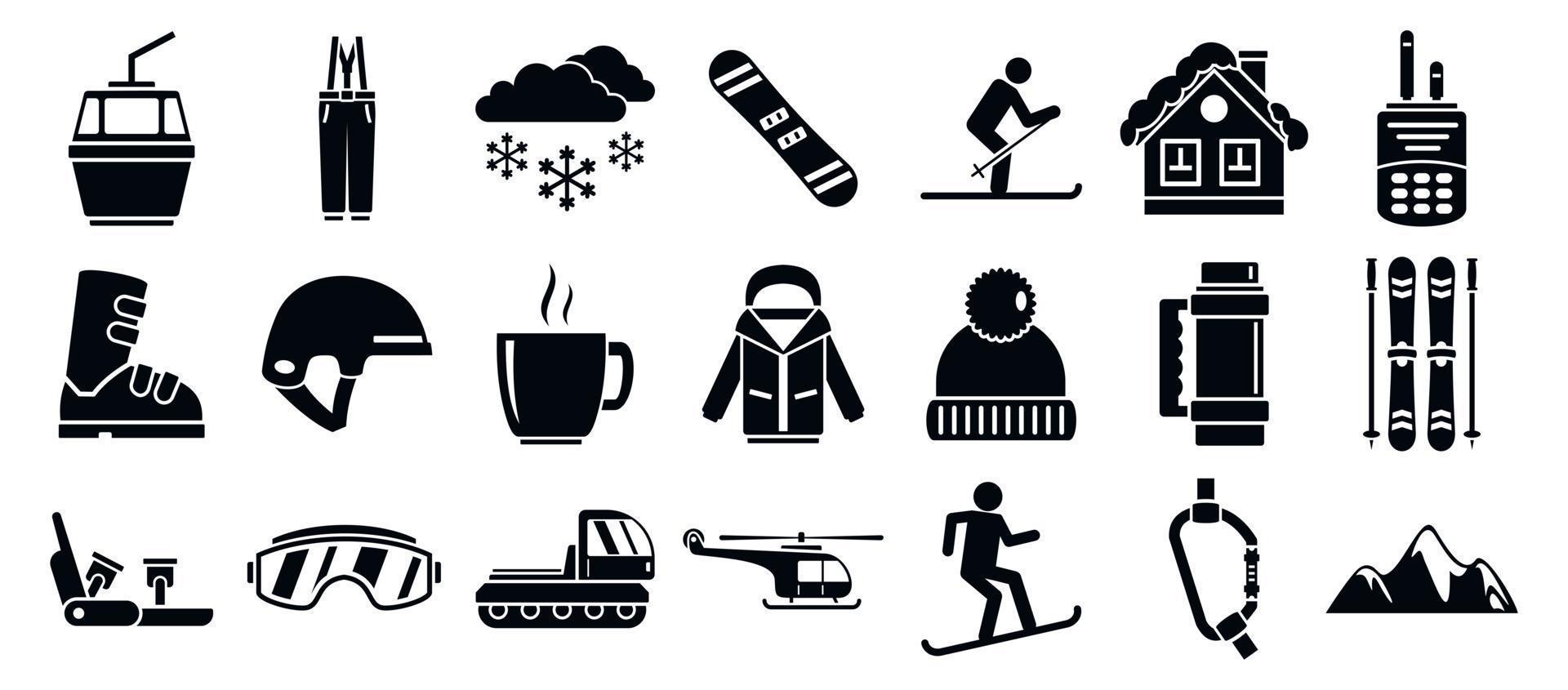 set di icone della stazione sciistica di montagna, stile semplice vettore