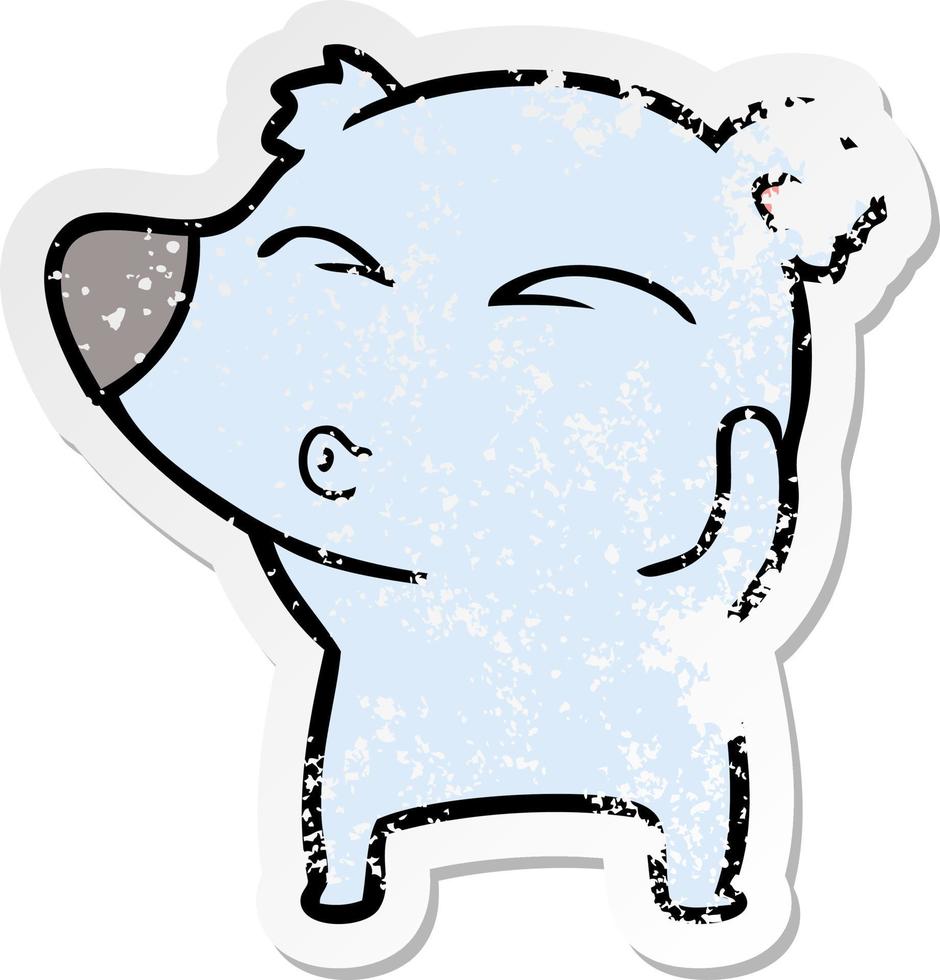 adesivo angosciato di un orso fischiettante cartone animato vettore
