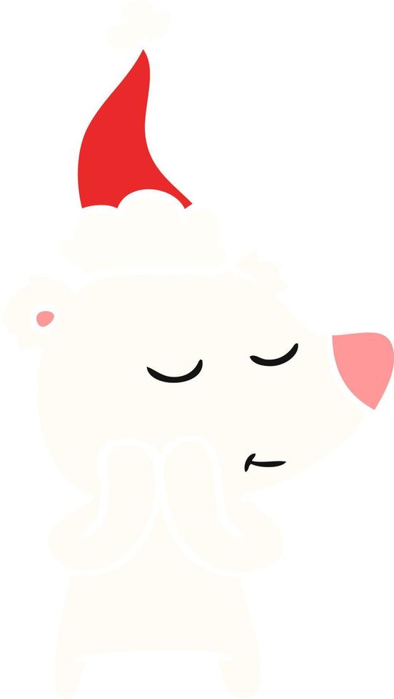 felice illustrazione a colori piatto di un orso polare che indossa il cappello di Babbo Natale vettore