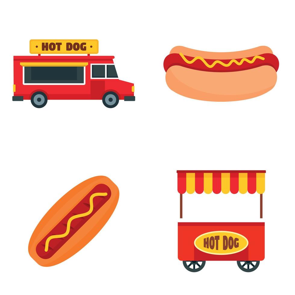 set di icone hot dog, stile piatto vettore