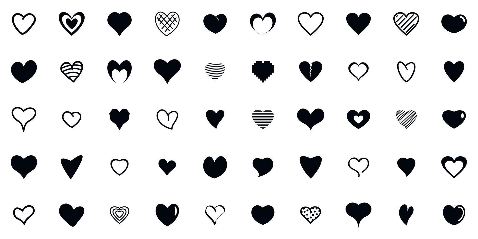 set di icone di forme di cuore, stile semplice vettore