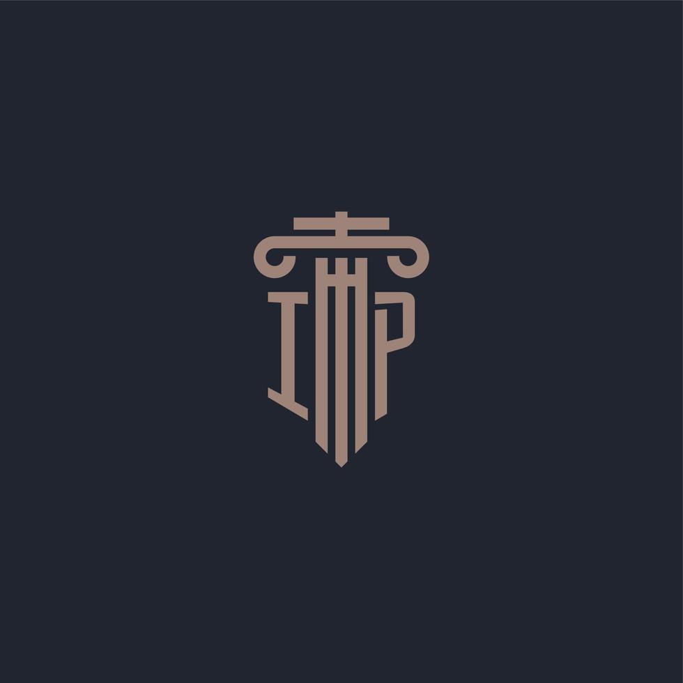 monogramma con logo iniziale ip con design in stile pilastro per studio legale e società di giustizia vettore