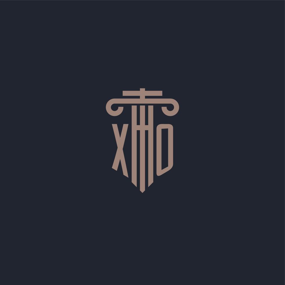 xo logo iniziale monogramma con design in stile pilastro per studio legale e società di giustizia vettore