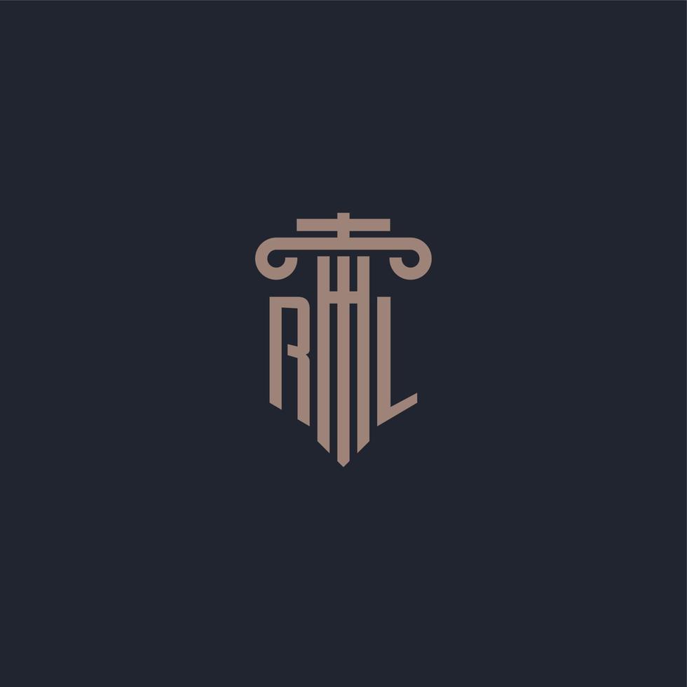 rl logo iniziale monogramma con design in stile pilastro per studio legale e società di giustizia vettore
