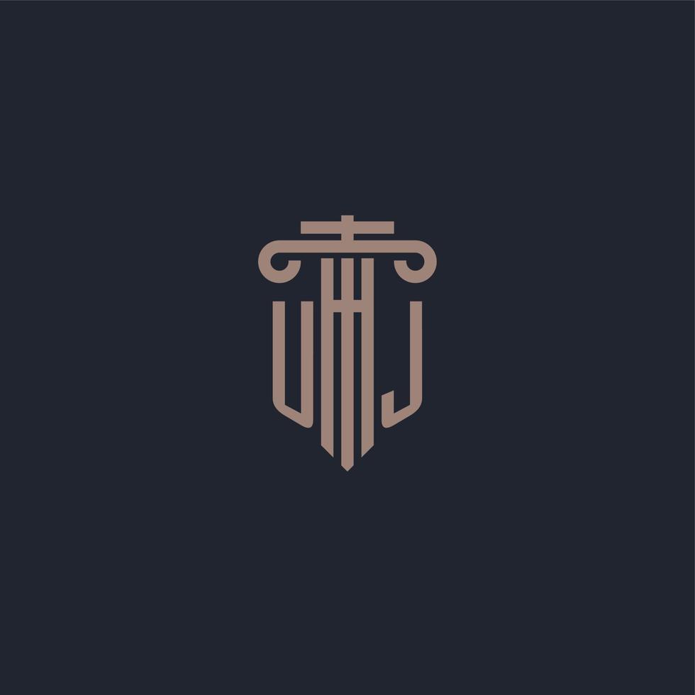 monogramma logo iniziale uj con design in stile pilastro per studio legale e società di giustizia vettore