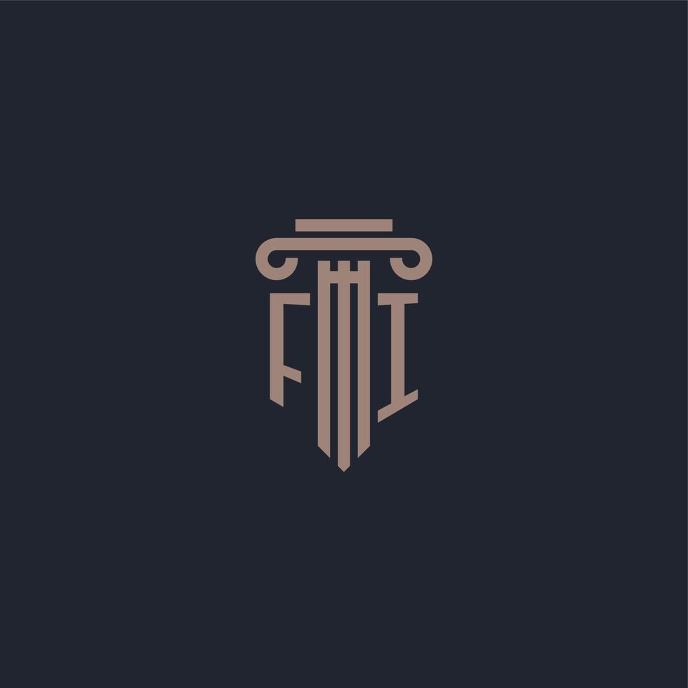 monogramma logo fi iniziale con design in stile pilastro per studio legale e società di giustizia vettore