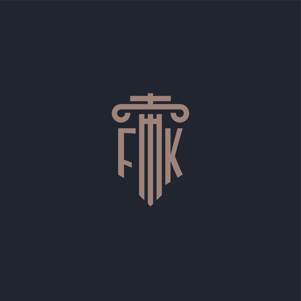 monogramma logo iniziale fk con design in stile pilastro per studio legale e società di giustizia vettore