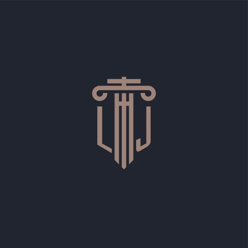 lj logo iniziale monogramma con design in stile pilastro per studio legale e società di giustizia vettore
