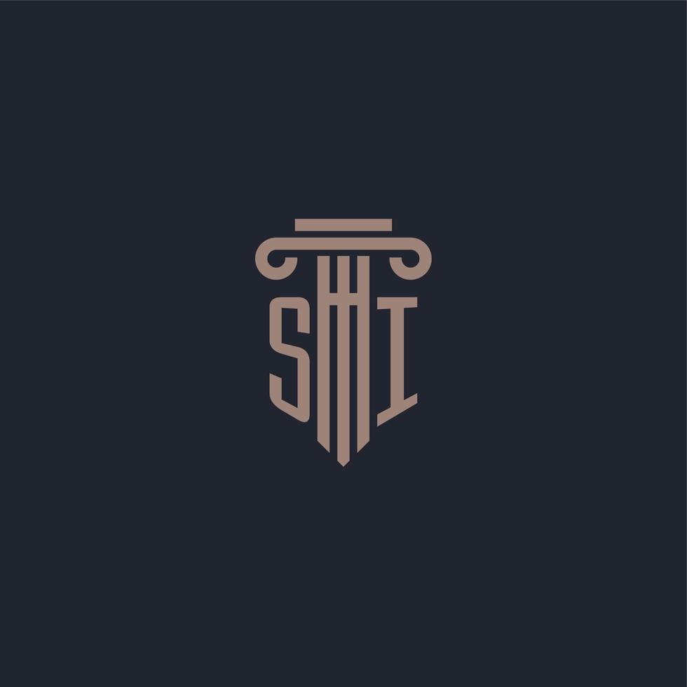 si monogramma logo iniziale con design in stile pilastro per studio legale e società di giustizia vettore