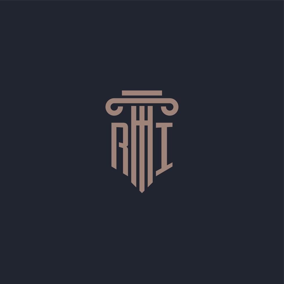 monogramma logo iniziale ri con design in stile pilastro per studio legale e società di giustizia vettore