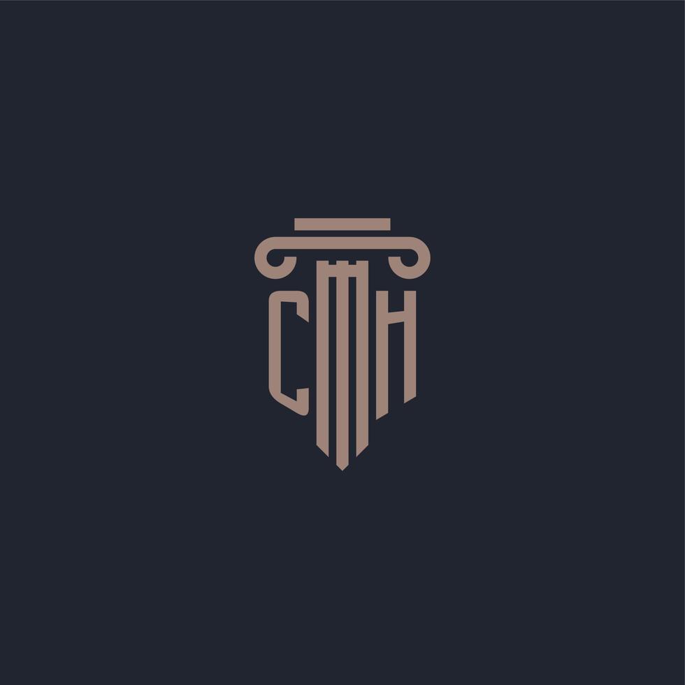ch logo iniziale monogramma con design in stile pilastro per studio legale e società di giustizia vettore