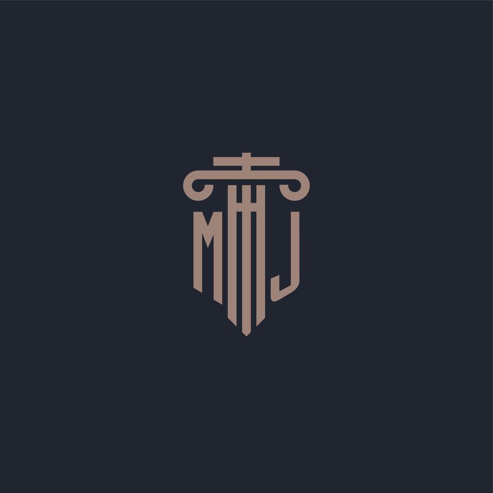 monogramma logo iniziale mj con design in stile pilastro per studio legale e società di giustizia vettore