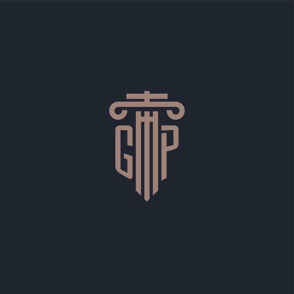 monogramma con logo iniziale gp con design in stile pilastro per studio legale e società di giustizia vettore
