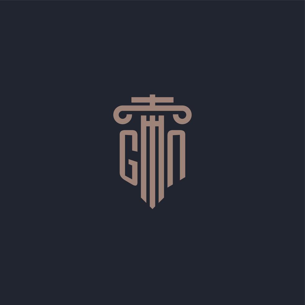 gn logo iniziale monogramma con design in stile pilastro per studio legale e società di giustizia vettore