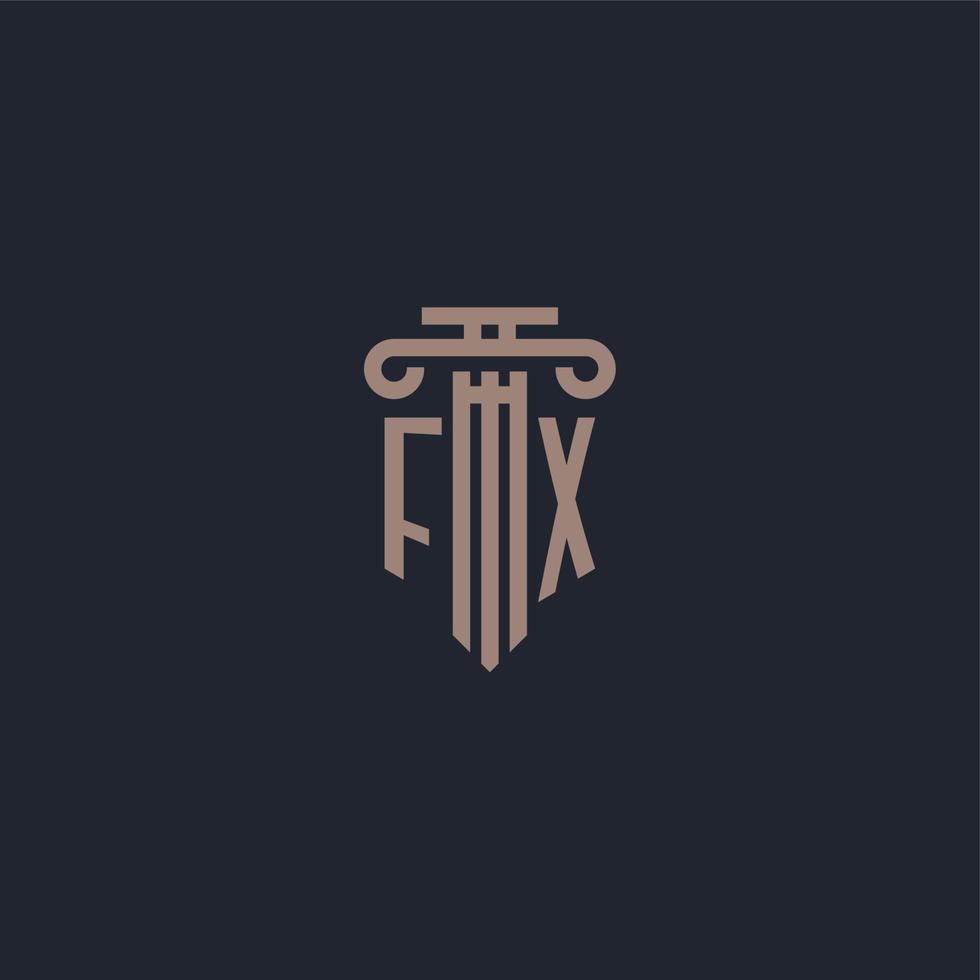 monogramma logo iniziale fx con design in stile pilastro per studio legale e società di giustizia vettore