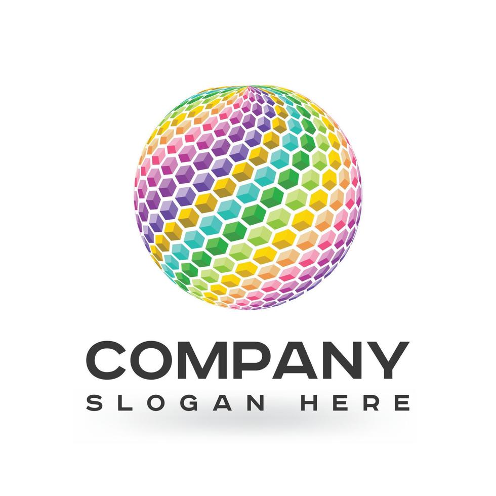 elementi colorati del modello di vettore dell'icona del logo del mondo del cerchio 3d, moderno, aziendale