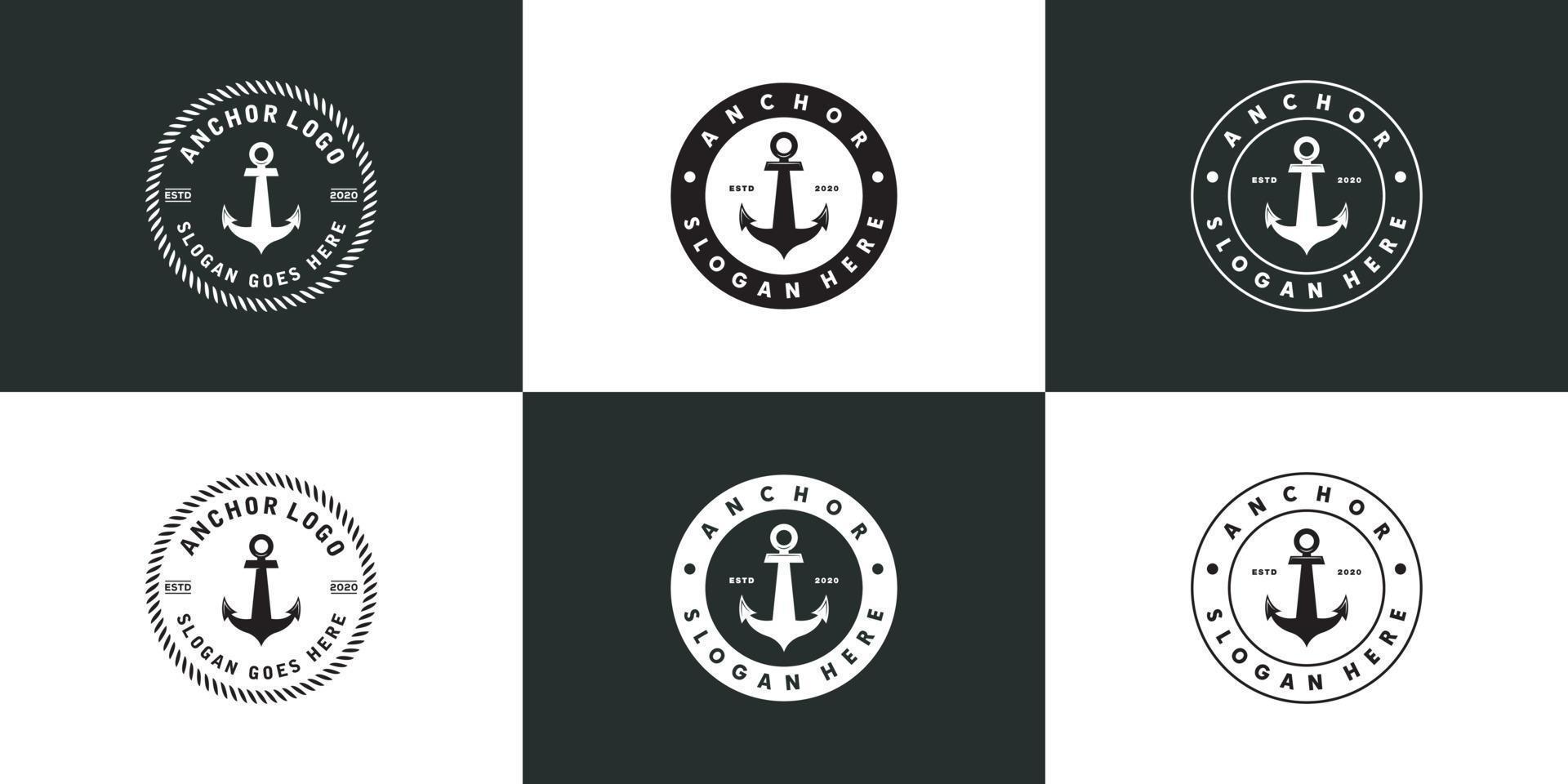 set di ancoraggio nautico marino cerchio sigillo logo design vettore