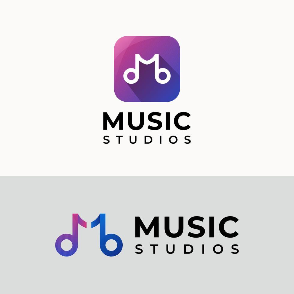 il logo degli studi musicali multimediali della lettera m può essere utilizzato per il design del logo delle app mobili vettore
