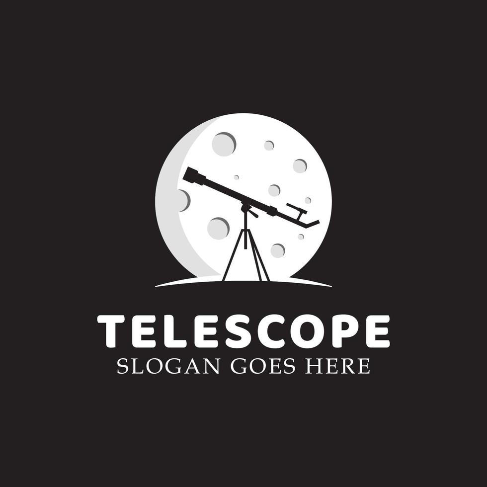 telescopio astronomico con modello vettoriale di illustrazione del logo del pianeta o della luna