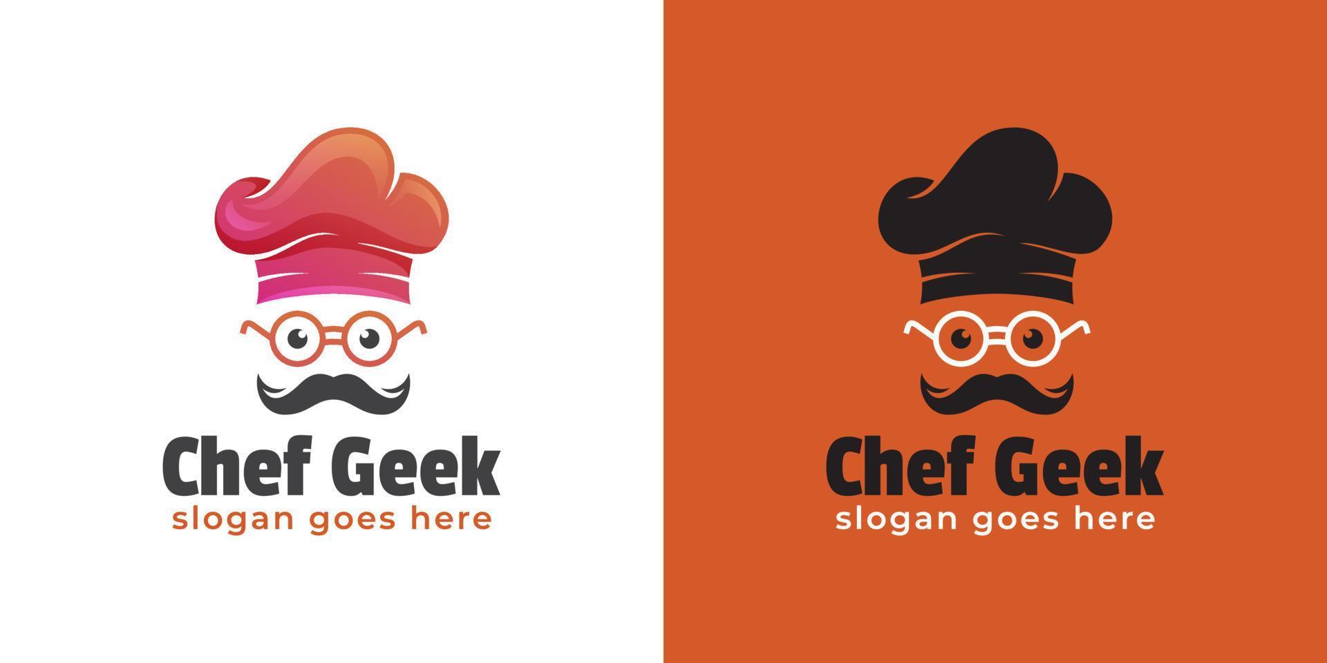 loghi creativi di master chef o smart chef, geek chef e design del logo di cucina professionale vettore
