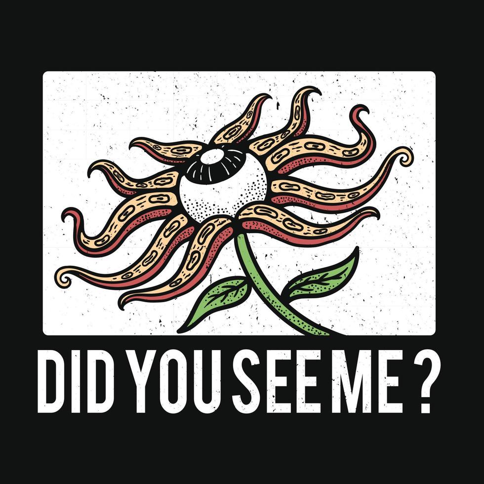 illustrazione di design della maglietta del fiore dell'occhio con i petali del tentacolo vettore