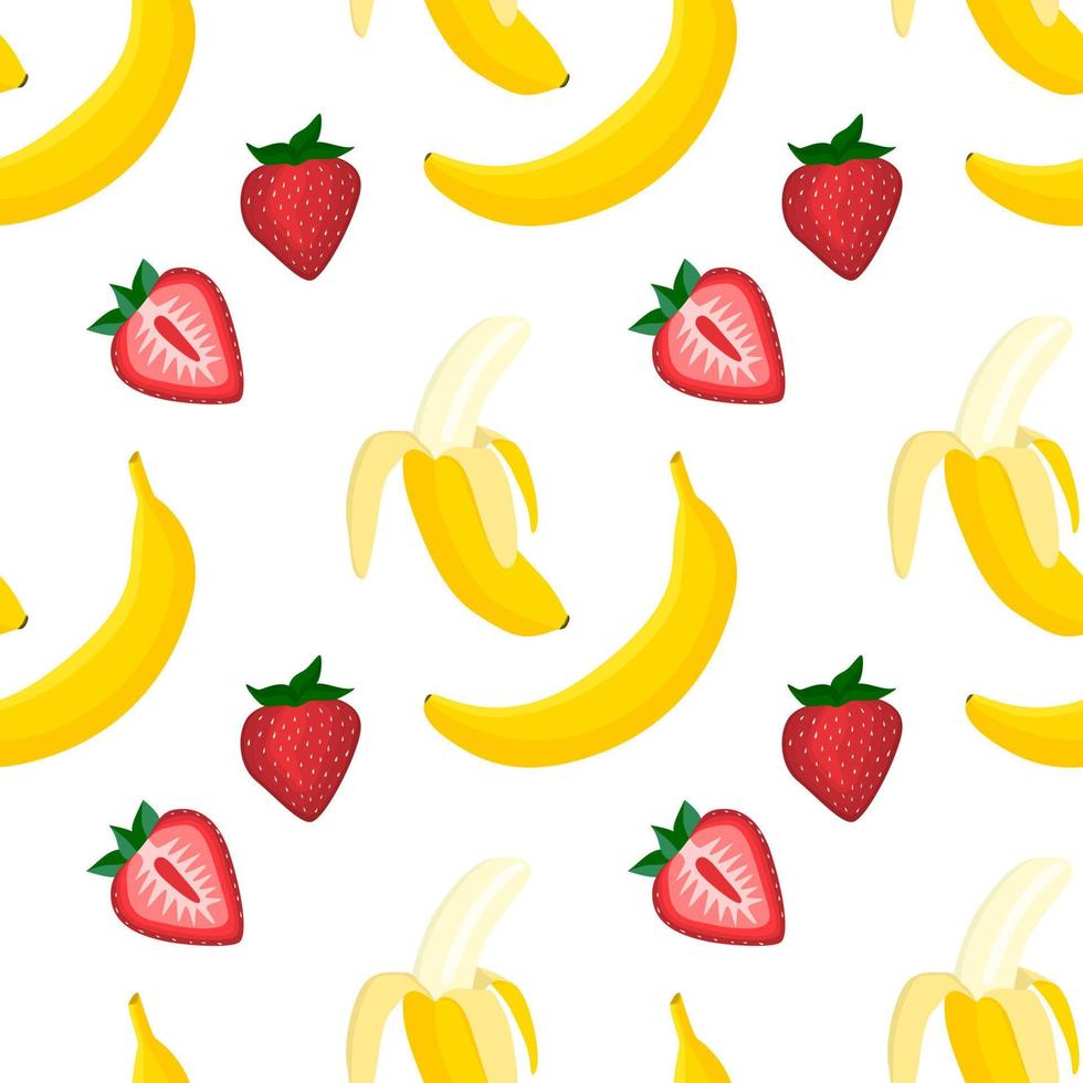 fragola e banana vettore vegan piatto senza cuciture