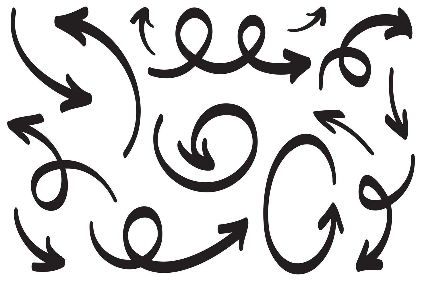 icone della freccia disegnate a mano messe isolate su priorità bassa bianca. illustrazione vettoriale di scarabocchio.