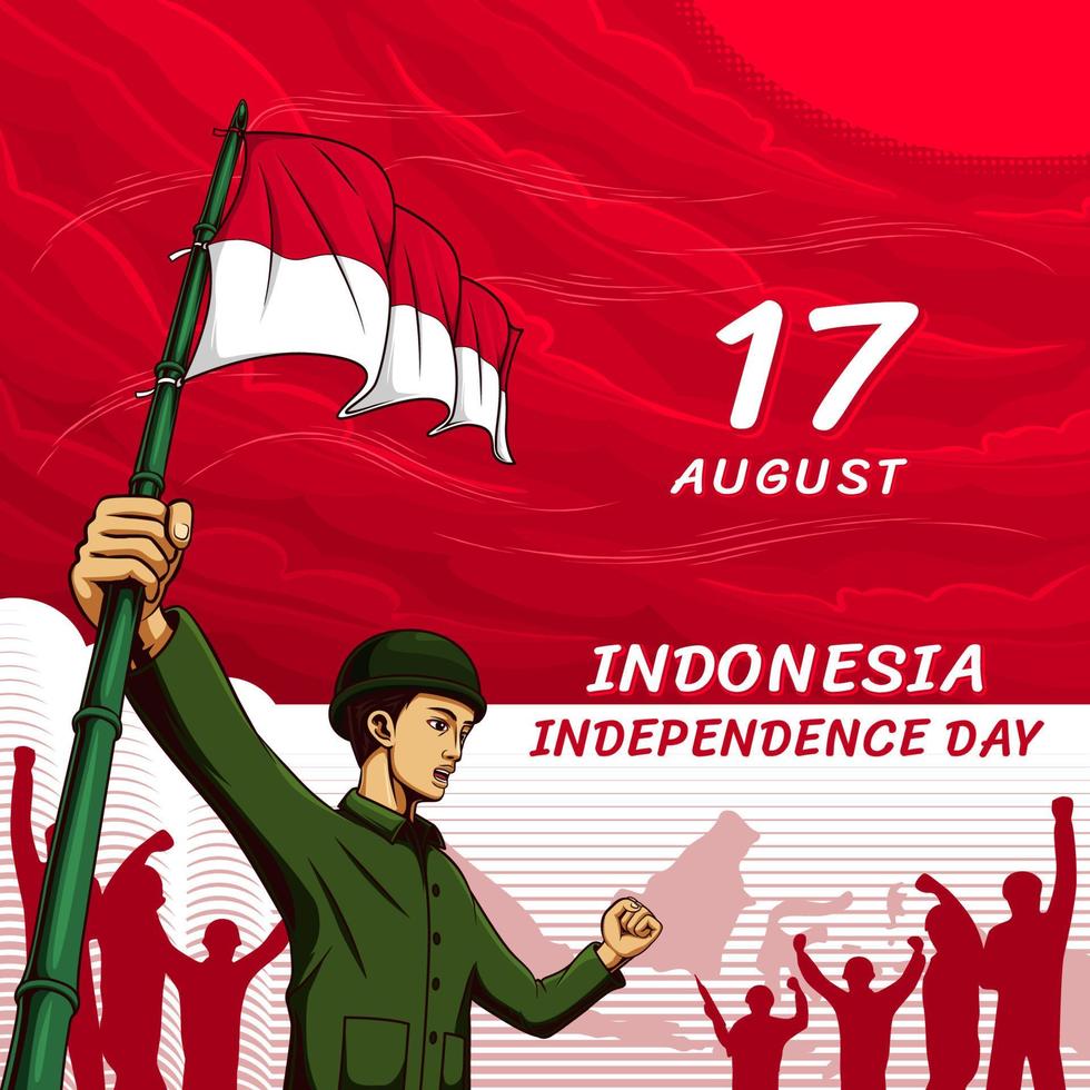 progettazione del post del giorno dell'indipendenza dell'indonesia con l'illustrazione vettore