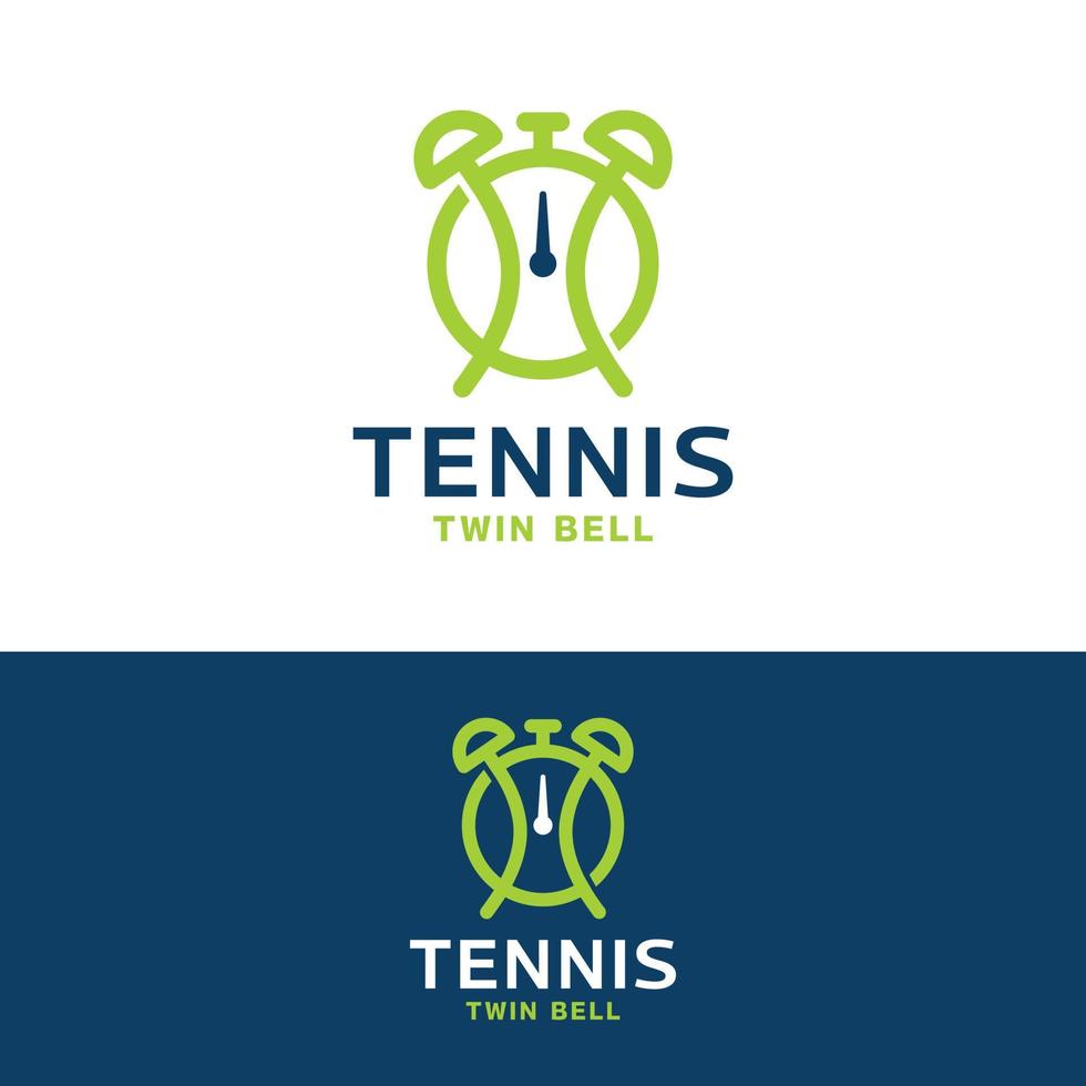 modello di progettazione del logo della campana gemella del tempo di tennis vettore