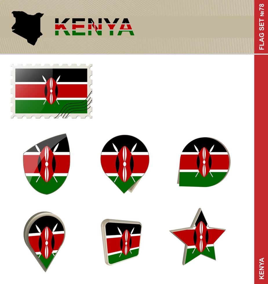 set di bandiere del kenya, set di bandiere vettore