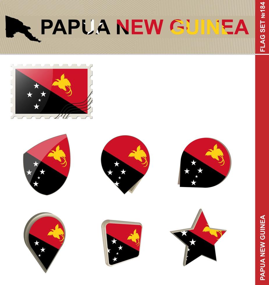 set di bandiere della papua nuova guinea, set di bandiere vettore
