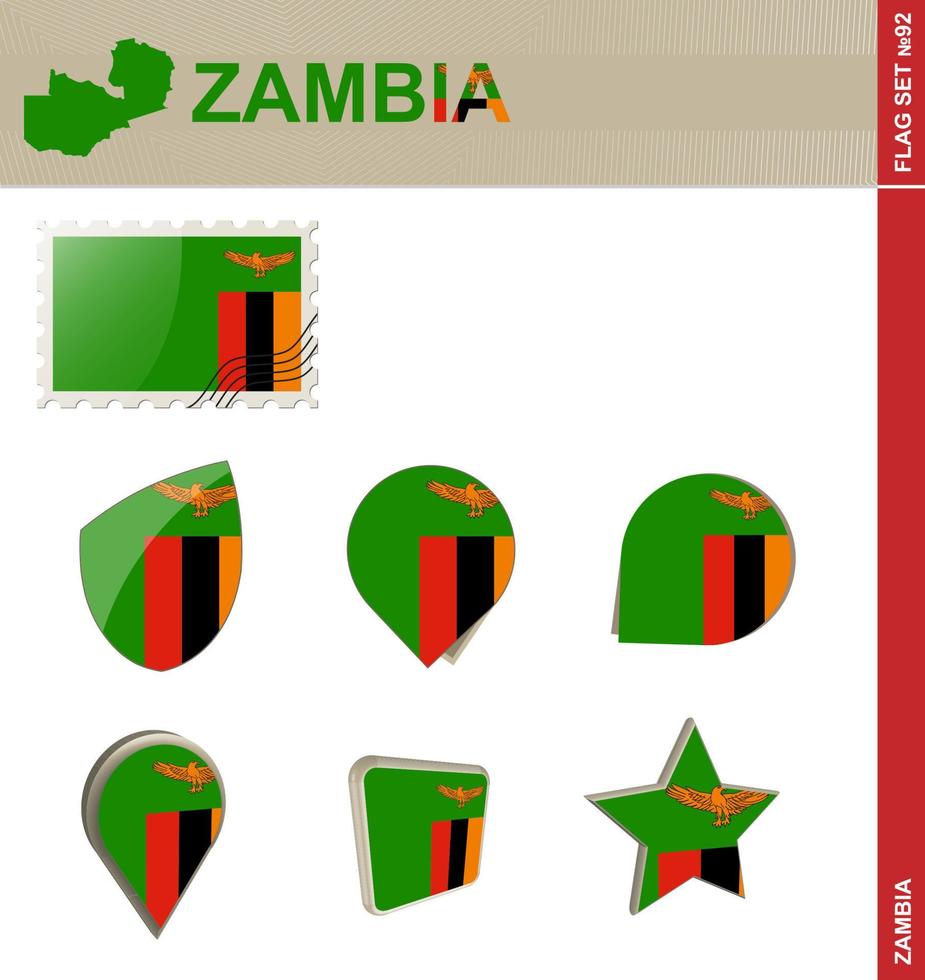 set di bandiere dello zambia, set di bandiere vettore