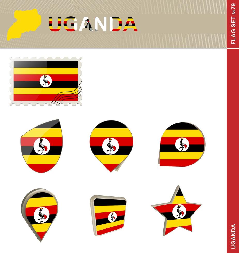 set di bandiere dell'uganda, set di bandiere vettore