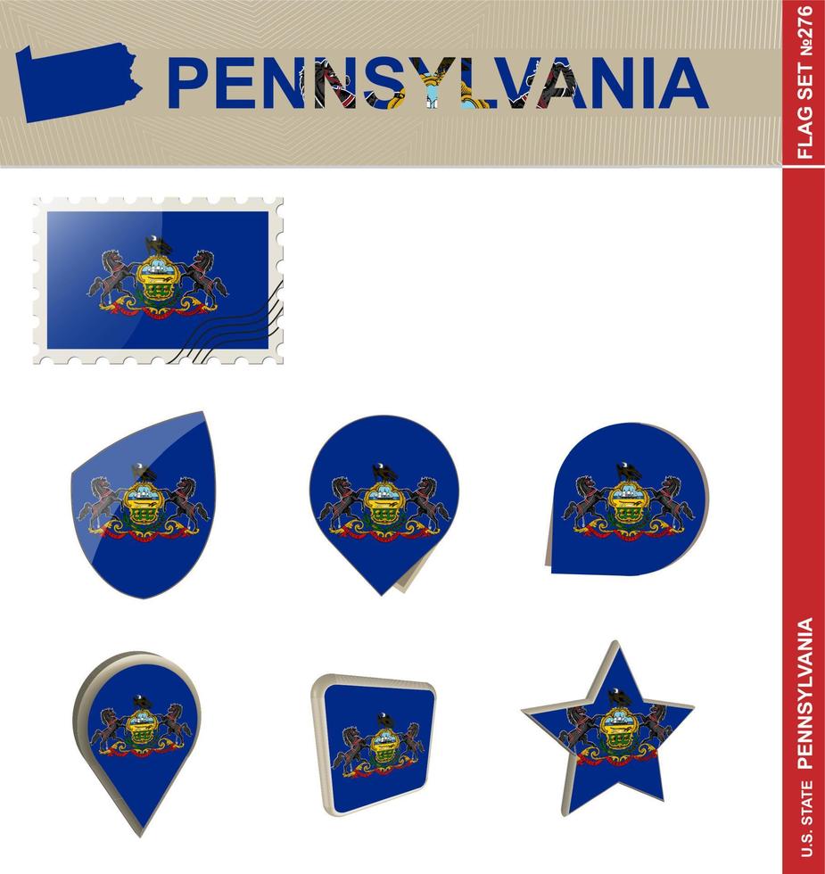 set di bandiere della pennsylvania, set di bandiere vettore