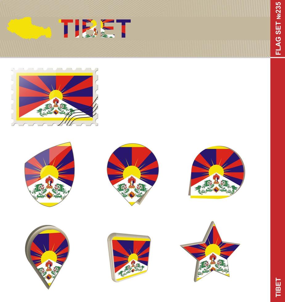 set di bandiere del tibet, set di bandiere vettore