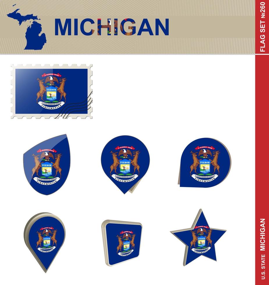 set di bandiere del michigan, set di bandiere vettore