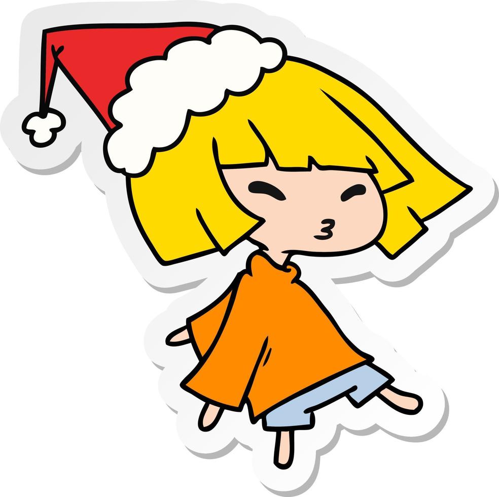 adesivo natalizio cartone animato di ragazza kawaii vettore