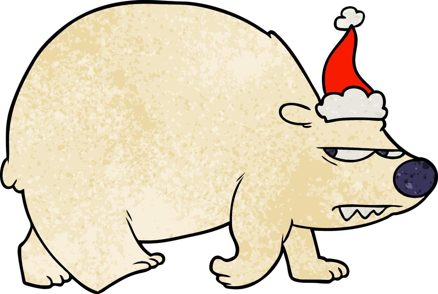 cartone animato testurizzato di un orso polare arrabbiato che indossa il cappello di Babbo Natale vettore