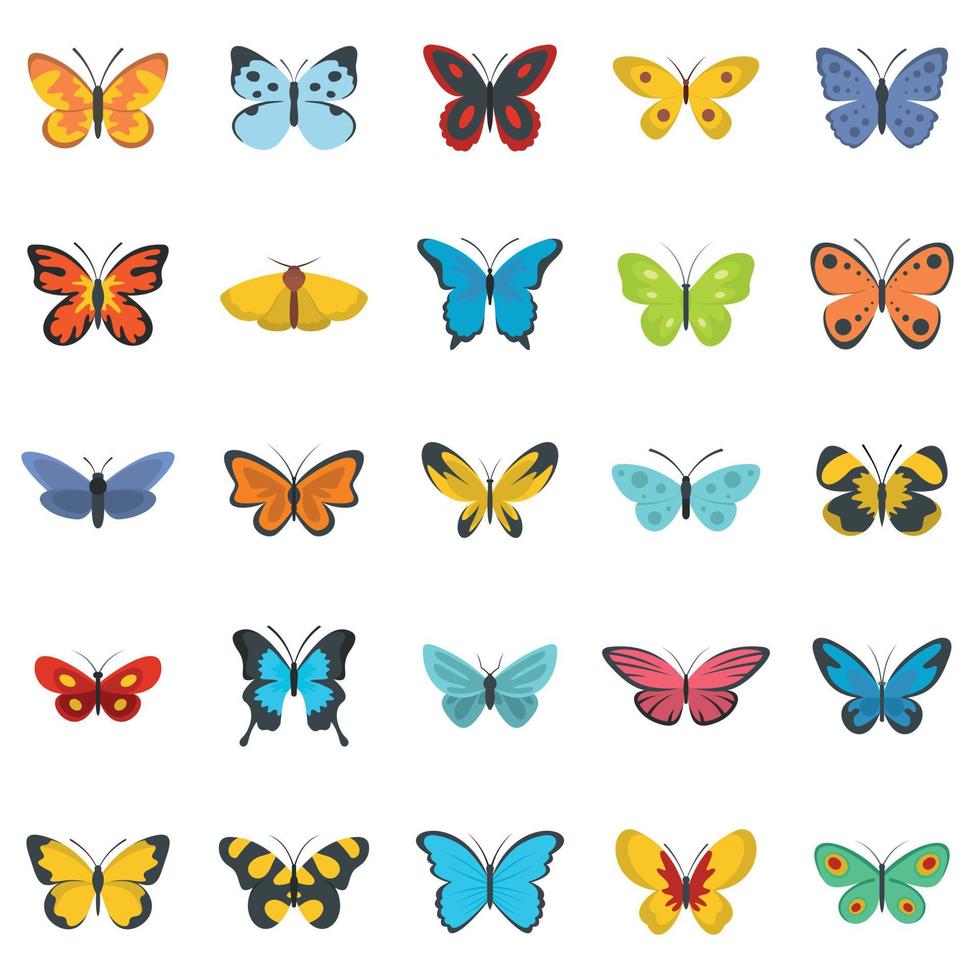 set di icone a farfalla, stile piatto vettore