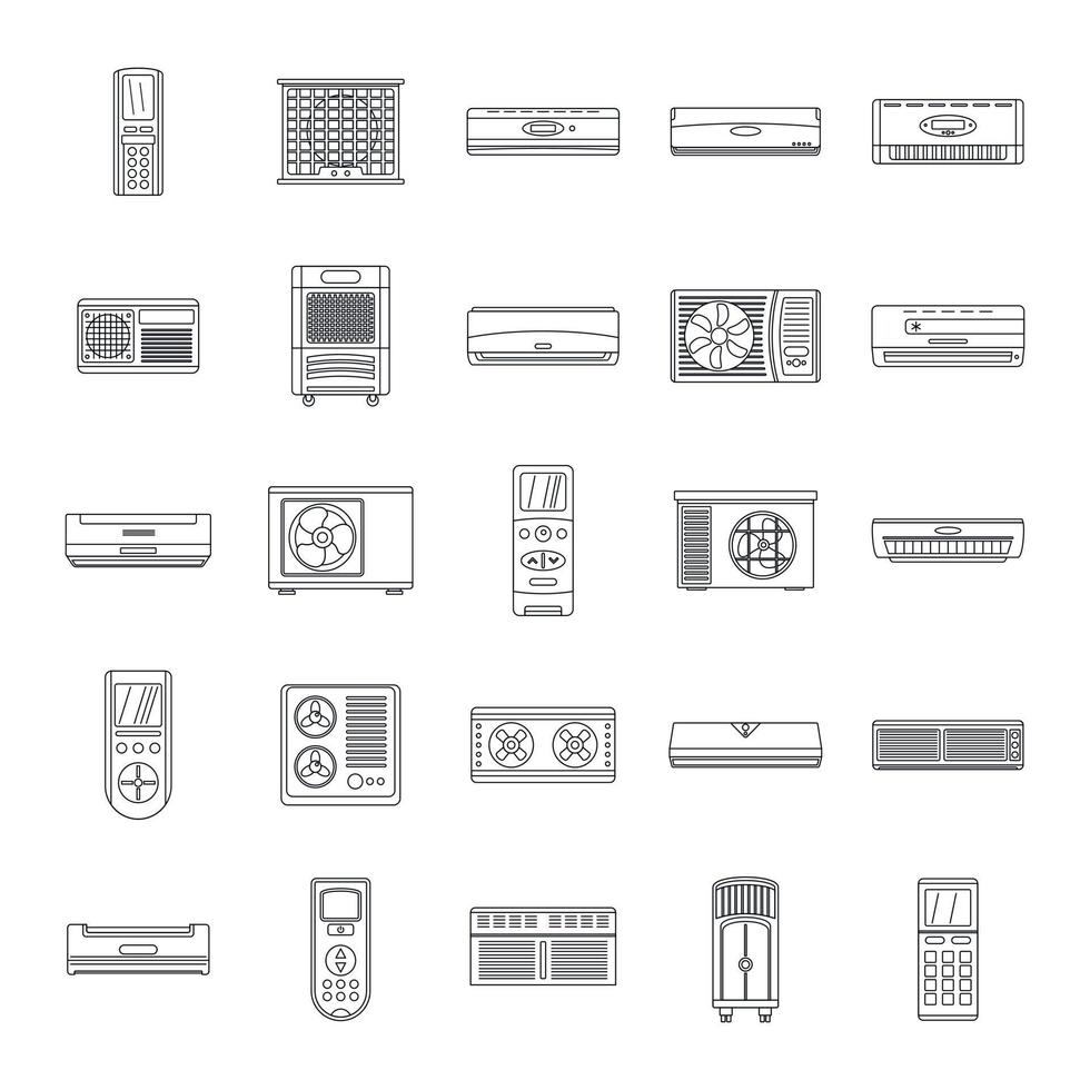 set di icone del filtro dell'aria del condizionatore, stile del contorno vettore