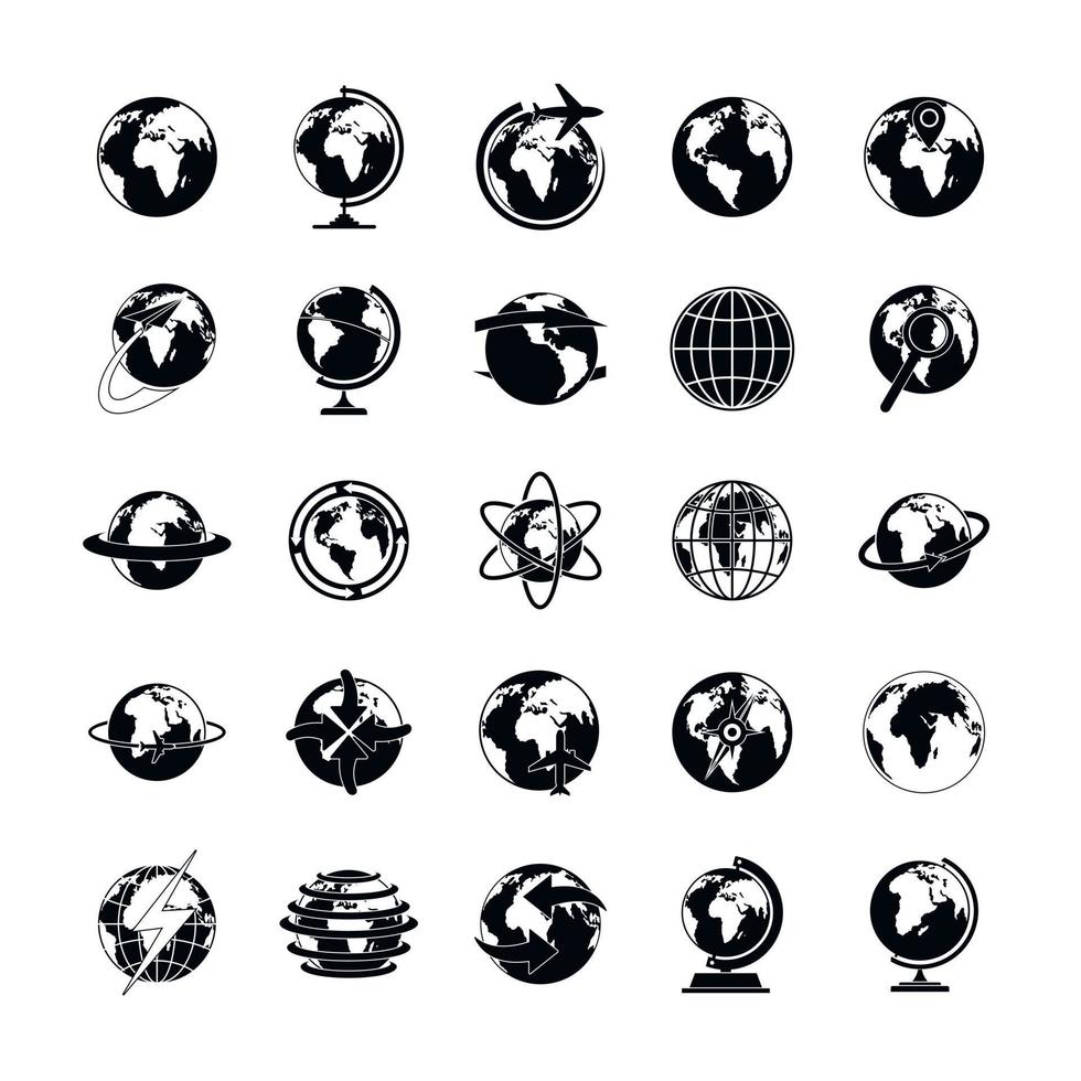 globo terrestre set di icone, stile semplice vettore