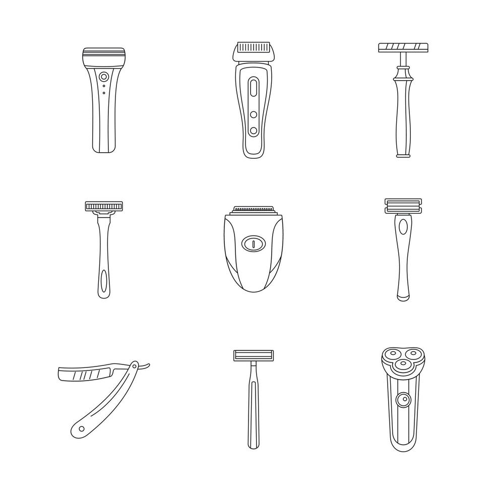 set di icone personali del rasoio della lama del rasoio, stile del profilo vettore