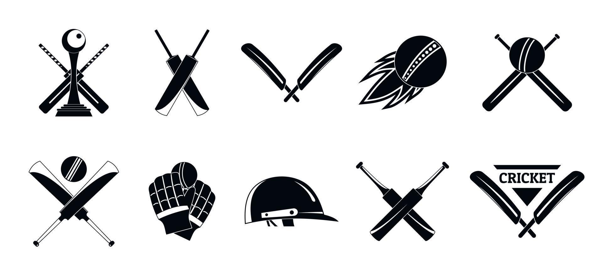 set di icone di cricket sport ball logo, stile semplice vettore