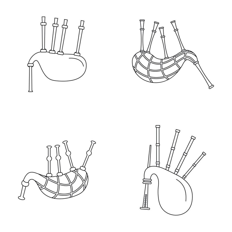 cornamuse scozia scozzese set di icone, stile contorno vettore