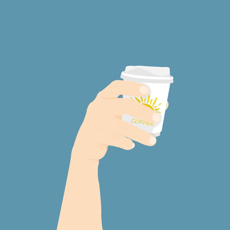 mano che tiene con una tazza di caffè da asporto, disegno di illustrazione vettoriale. vettore