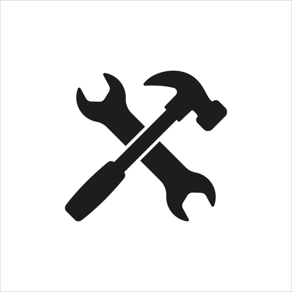 strumenti martello e un'icona a forma di chiave inglese nel vettore. logotipo vettore
