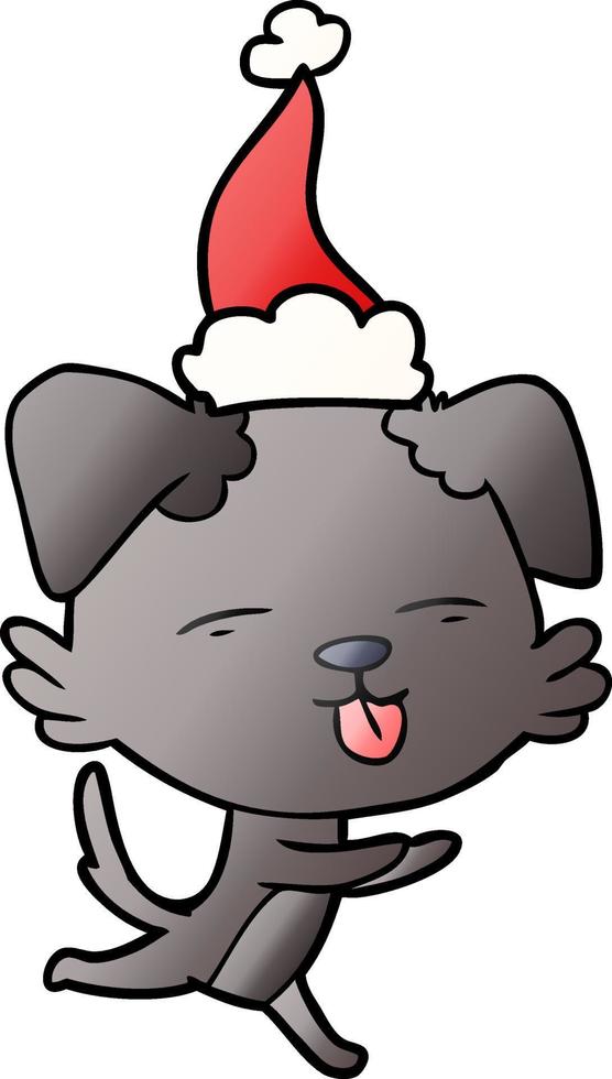 cartone animato sfumato di un cane che sporge la lingua con il cappello di Babbo Natale vettore