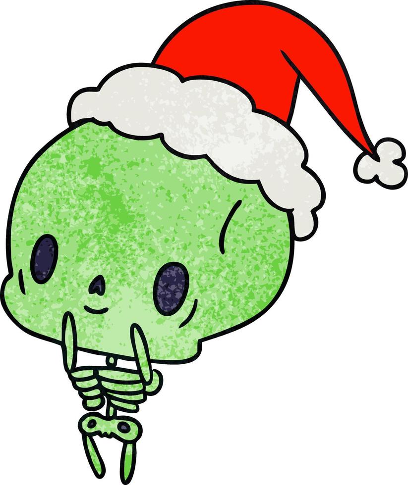 cartone animato con texture natalizia di scheletro kawaii vettore
