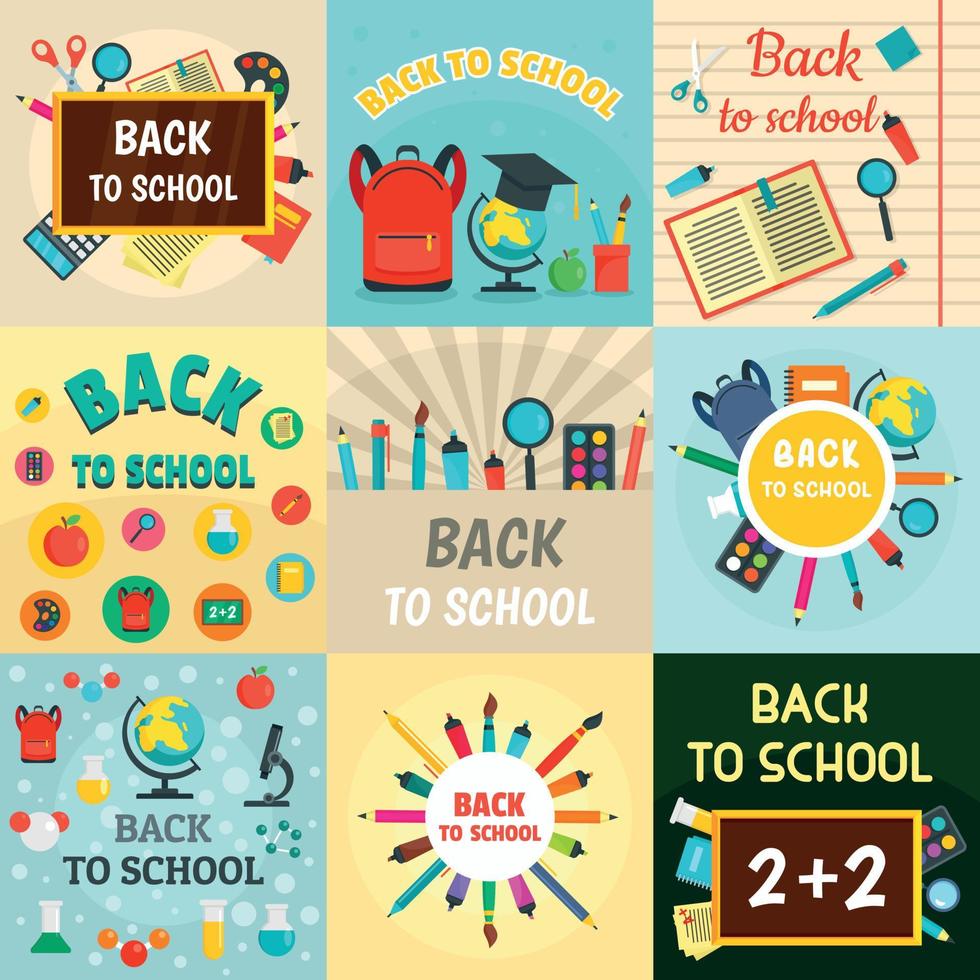 torna a scuola banner concept set, stile piatto vettore