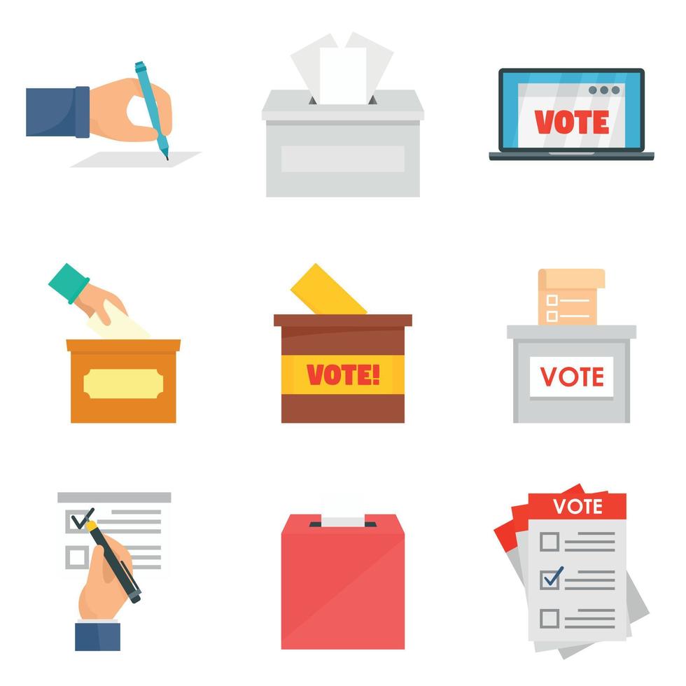 scheda elettorale votazione set di icone, stile piatto vettore